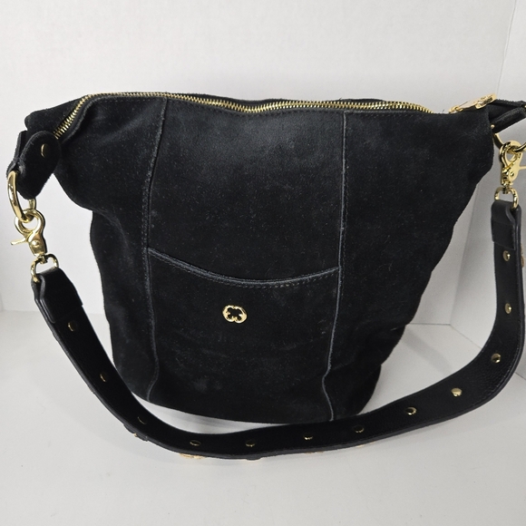 Emma Fox Flower Black Suede Purse - Picture 2 of 10